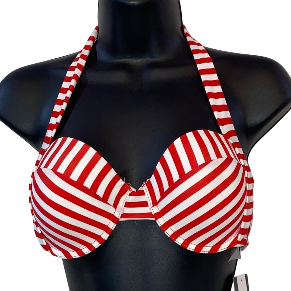 NWT Marilyn‎ Monroe Red & White Striped Push Up Bikini Top